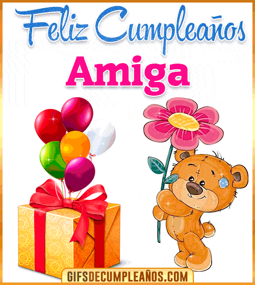 gif feliz cumpleanos amiga globos y regalos